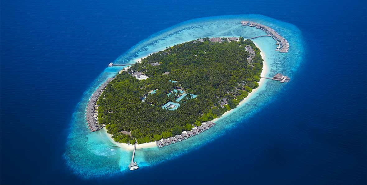 la isla de Dusit Thani Maldives desde el cielo